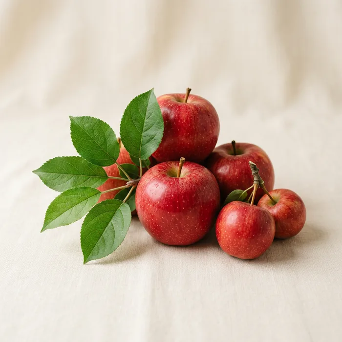 Fresh red apples with leaves