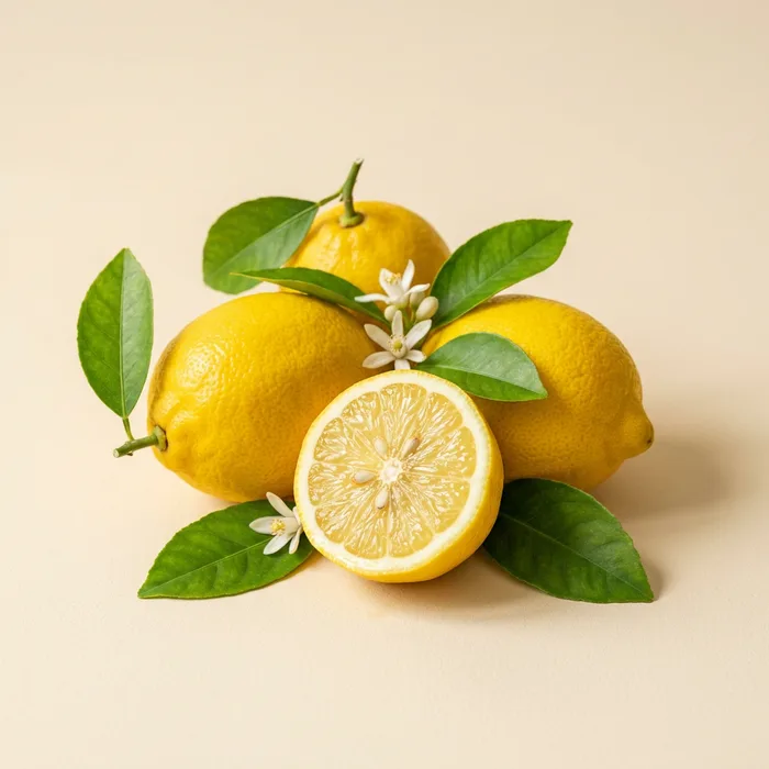 Fresh lemons, one halved