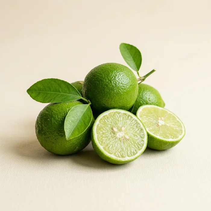 Fresh green limes, one halved